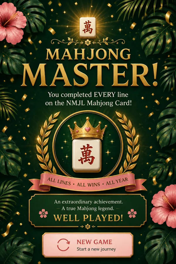 Mahj-ic Mahjong Master celebration screen shown after completing every line on the card